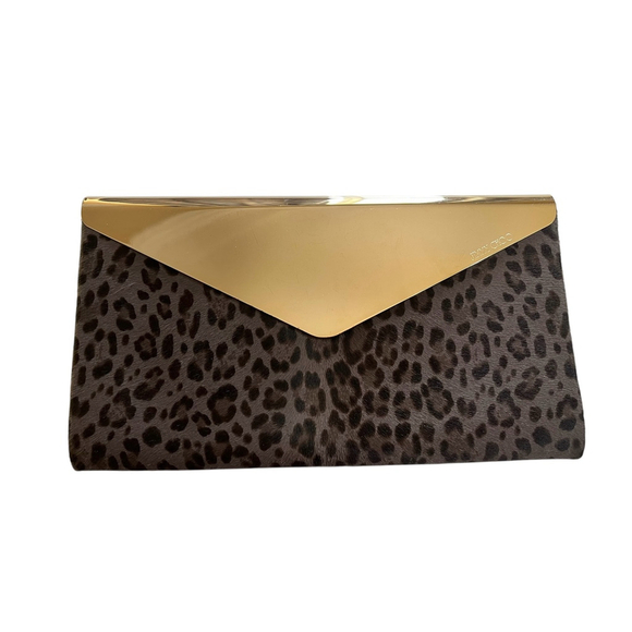 Jimmy Choo Calf Hair Leopard Print Clutch Purse W/Bag Cert. Authenticity Clean - Picture 2 of 10